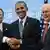 باراک اوباما، رئیس‌جمهور آمریکا در کنار خوزه باروسو، رئیس کمیسیون اتحادیه اروپا و هرمان فون رومپوی، رئیس شورای اتحادیه اروپا