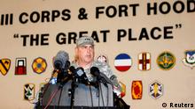 Lt. Gen. Mark Milley addresses the media during a news conference at the entrance to Fort Hood Army Post in Texas April 2, 2014. A U.S. soldier shot dead three people and injured at least 16 on Wednesday before taking his own life at an Army base in Fort Hood, Texas, the site of another deadly rampage in 2009, U.S. officials said. The soldier, who was being treated for mental health problems, drove to two buildings on the base and opened fire before he was stopped by military police, in an incident that lasted between 15 and 20 minutes, Fort Hood commanding officer Milley said. REUTERS/Erich Schlegel (UNITED STATES - Tags: CRIME LAW MILITARY TPX IMAGES OF THE DAY)