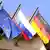 Copyright: imago/Hoffmann EU, Russian and German flags hanging next to each other