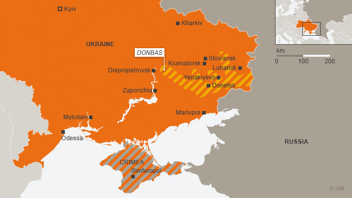 Map of Ukraine, including the Donbass region