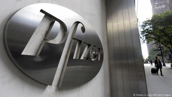 The Pfizer Corporation logo at its New York headquarters