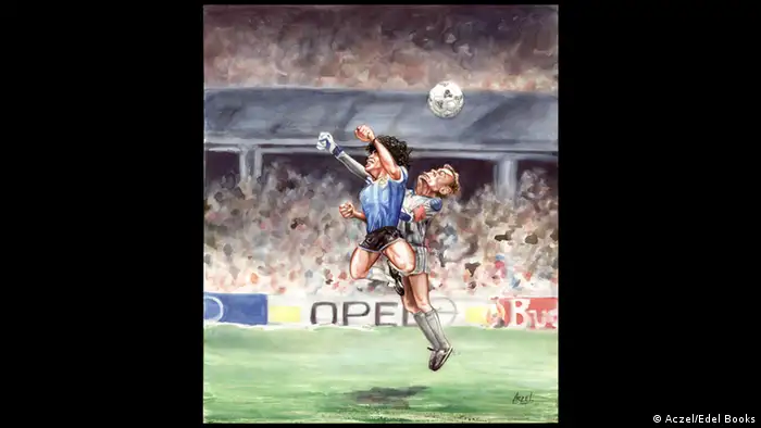 Maradona im Duell mit dem englischen Keeper 1986.