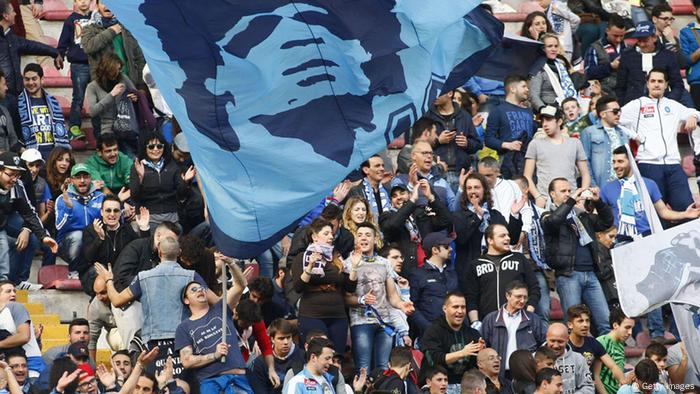 SSC Napoli fans Diego Maradona's flag