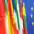 Прапори країн-членів ЄС на тлі прапору Євросоюзу