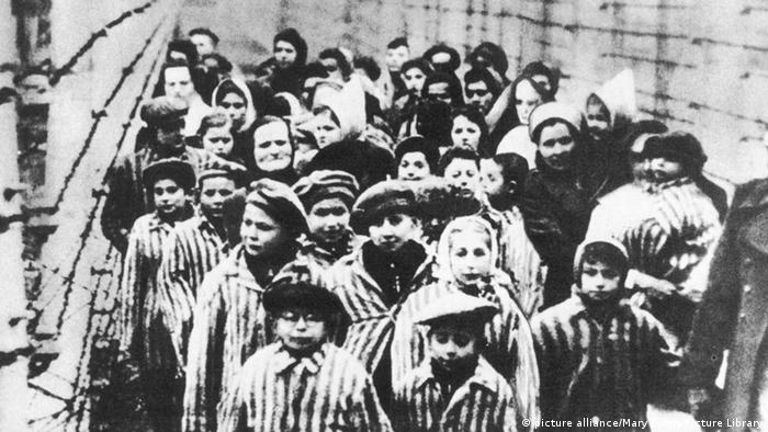 A picture of children being freed from Auschwitz Concentration Camp in 1945