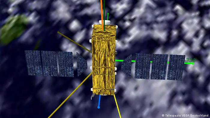 Viele kleine Satellinten sollen Jamming erschweren: Ansicht eines Satelliten im Simulator