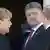 Ukrainian President-elect Petro Poroshenko (C), German Chancellor Angela Merkel (L) and Russian President Vladimir Putin (R) talk after a group photo during the 70th anniversary of the D-Day landings in Benouville June 6, 2014. Putin and Poroshenko called on Friday for a speedy halt to bloodshed and military actions in eastern Ukraine, Russian news agencies reported, citing the Kremlin's spokesman. REUTERS/Alexei Nikolskyi/RIA Novosti/Kremlin