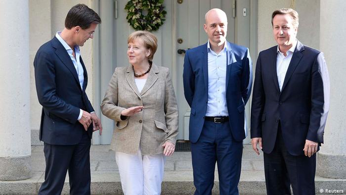 Mini-Gipfel in Schweden (Rutte, Merkel, Reinfeldt und Cameron)