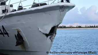 China Kriegsschiff Schaden nach dem Zusammenstoß am 03.05.2014
