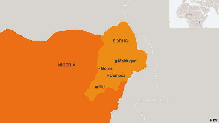 Map of Nigeria showing the state of Borno