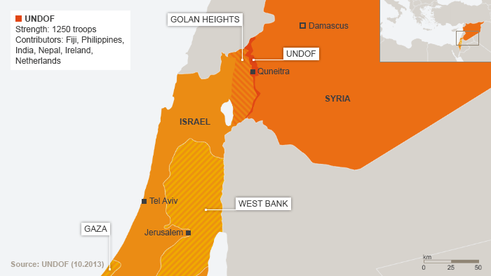 Map showing Israel, Syria and the Golan Heights 
