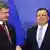 epa04375043 President of Ukraine Petro Poroshenko (L) is welcomed by EU Commission President Jose Manuel Barroso (R) prior to a meeting at the EU Commission headquarters in Brussels, Belgium, 30 August 2014. . EPA/JULIEN WARNAND