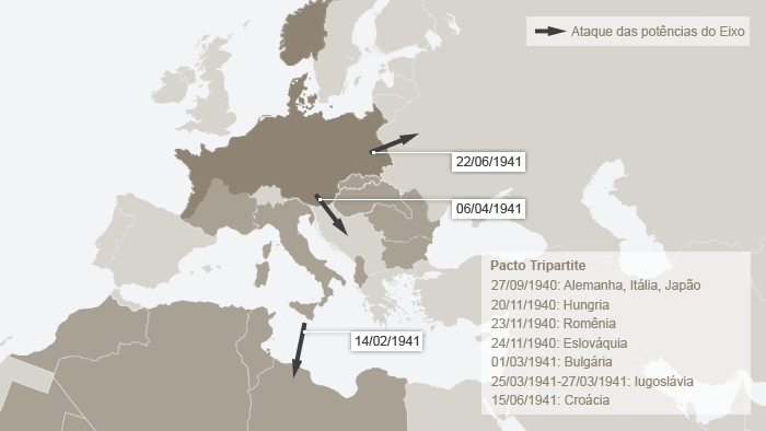 Mapa da Europa Ocidental indicando movimento de tropas em 1940