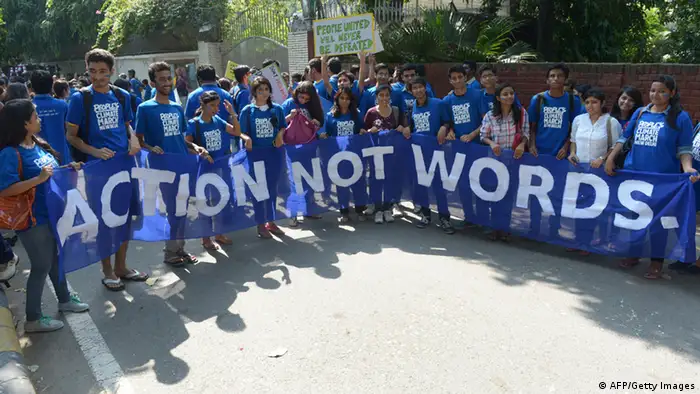 Proteste in Indien vor dem UN-Klimagipfel am 23.09.2014. SAJJAD HUSSAIN/AFP/Getty Images