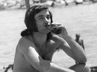 19114649-September 1977. George Best died November 2005 heads to Belfast to  play for Northern Ireland against Iceland. The dispute between the LA Aztecs  and Fulham may have been settled in the latter 