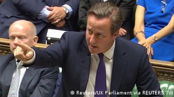 British Prime Minister David Cameron speaking at the Houses of Parliament