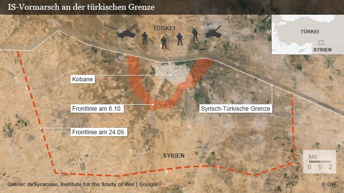 Karte IS-Vormarsch an der türkischen Grenze: Grafik: DW