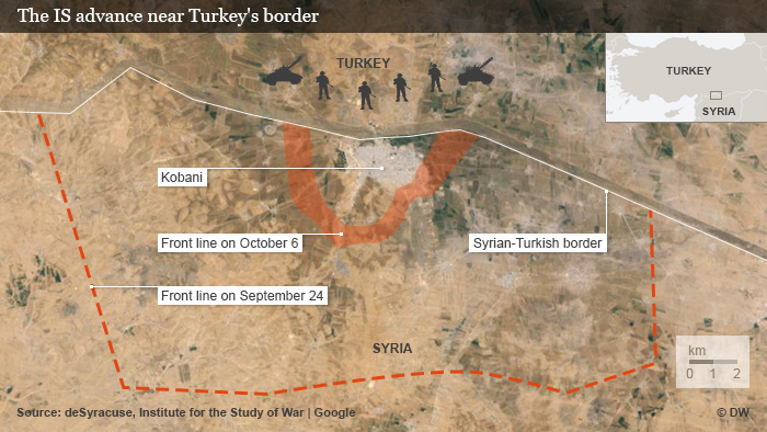 Karte IS-Vormarsch an der türkischen Grenze Englisch