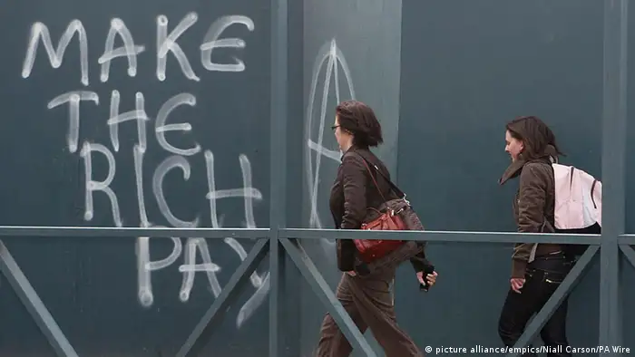 Graffiti in Dublin, Ireland: Make the rich pay.
