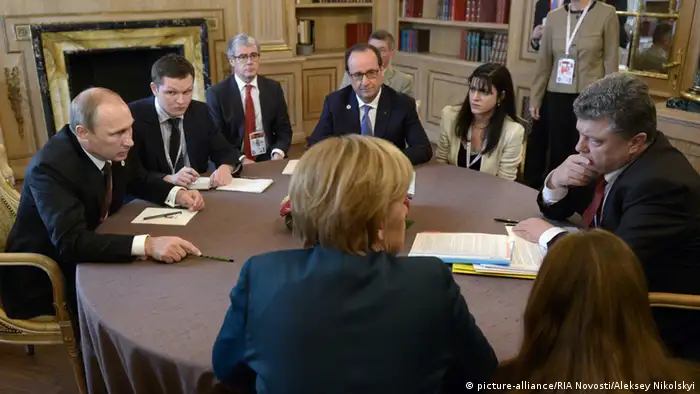 Merkel mit Putin, Poroschenko und Holllande 17.10.2014 Normandie Format