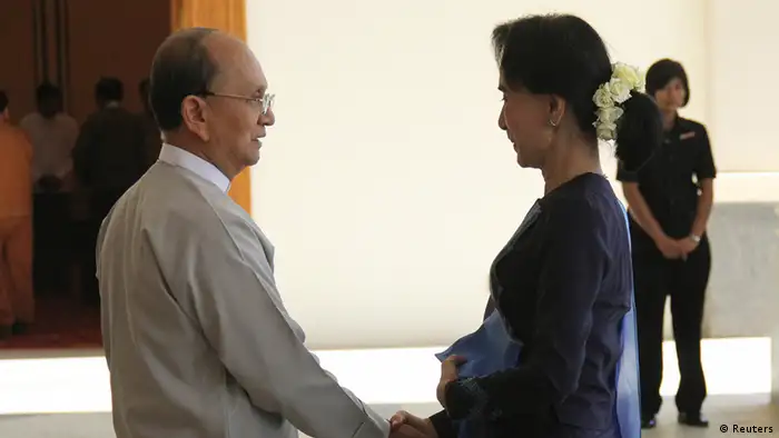 Aung San Suu Kyi und Thein Sein in Myanmar am 31.10.2014