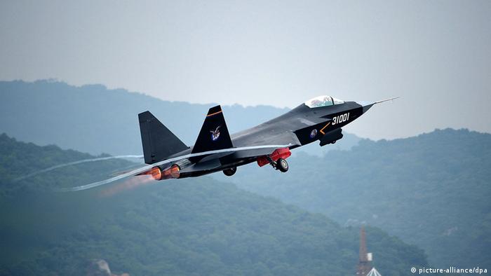 A Chinese J-31 stealth fighter jet takes off for a demonstration flight