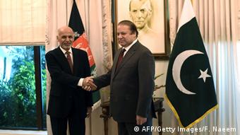 Afghan President Ashraf Ghani (L) and Pakistani Prime Minister Nawaz Sharif shake hands at the Prime Minister House in Islamabad on November 15, 2014 (Photo: FAROOQ NAEEM/AFP/Getty Images)