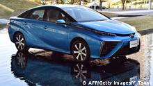 Japanese auto giant Toyota Motor's fuel cell vehicle 'Mirai', meaning future, is displayed in Tokyo on November 18, 2014. The Mirai, which can drive 650km from a charge of hydrogen, will go on sale in Japan with a price of 62,000 USD (7.2 million yen) on December 15. AFP PHOTO / Yoshikazu TSUNO (Photo credit should read YOSHIKAZU TSUNO/AFP/Getty Images)