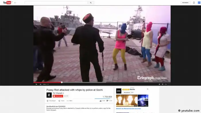 Screenshot youtube.com Polizeiattacke Pussy Riot in Sotschi (youtube.com)