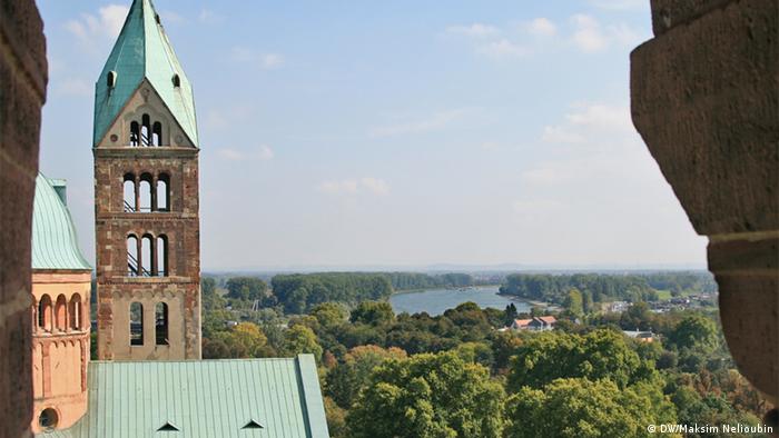 Вид на Рейн со смотровой площадки на одной из башен Шпайерского собора