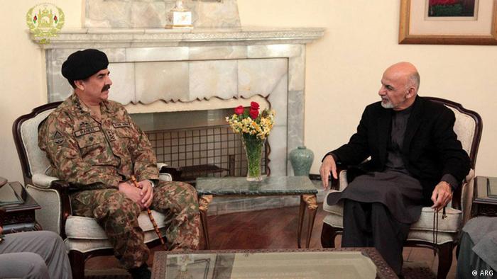 Gen Raheel Sharif Pakistan Army chief in a meeting with Afghan president Ashraf Ghani in Kabul, Afghanistan. General Sharif visited Kabul after a deadly attack on pre-Military school in peshawar, pakistan (Photo: ARG)