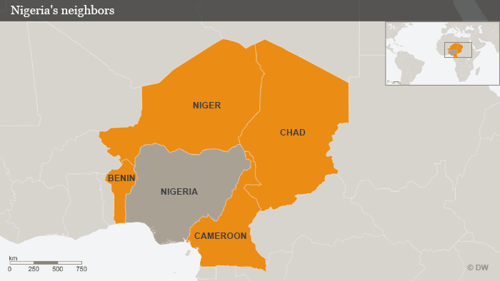 Karte Nigerias Nachbarn englisch