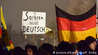 Демонстрация Pegida в Дрездене. На плакате: Саксония останется немецкой