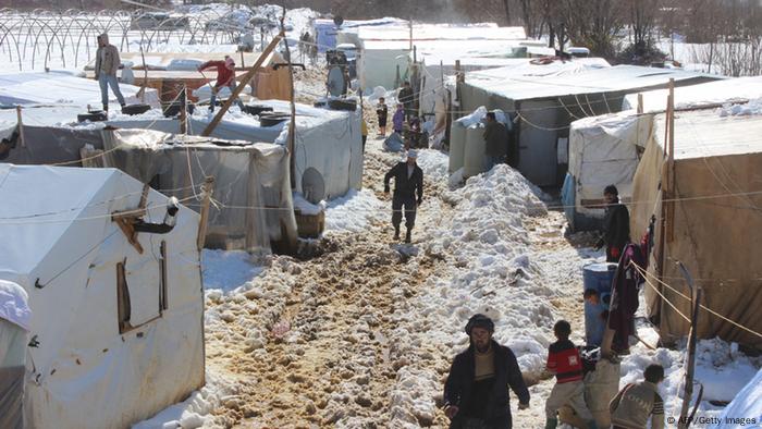 Wintereinbruch in einem syrischen Flüchtlingslager auf der Bekaa-Hochebene im Libanon. 