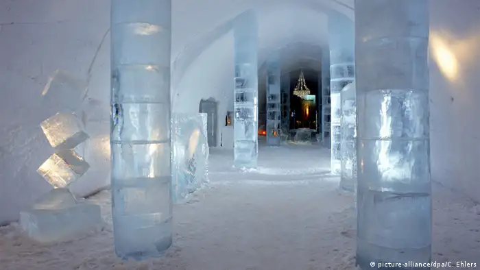 The lobby of the ice Hotel in Jukkasjarvi