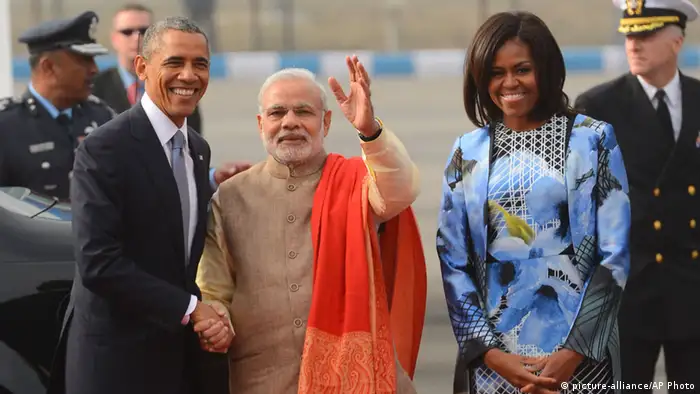 Indien Michelle Obama und Barack Obama Ankunft in Neu Delhi 25.01.2015