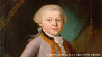 Painting of Mozart as a child smiling.