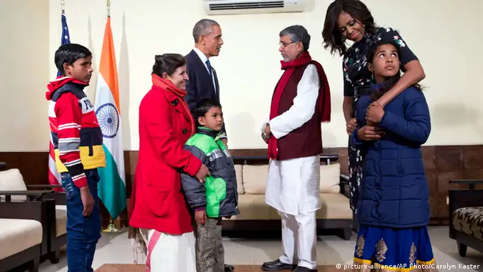 Barack Obama Michelle Obama Indien Kailash Satyarthi Sumedha Satyarth 27.1.