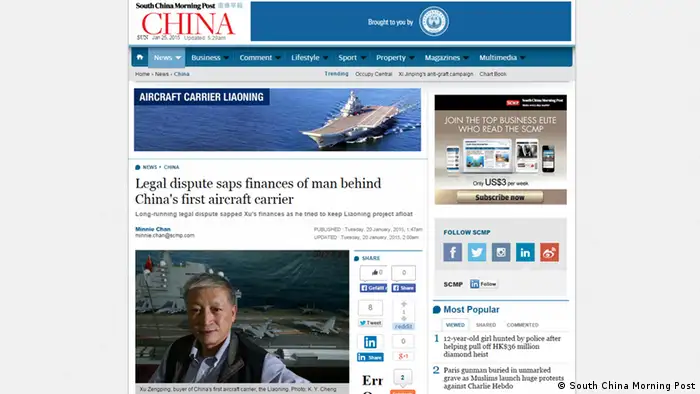 Screenshot Artikel über Xu Zengping Kauf Liaoning Flugzeugträger China