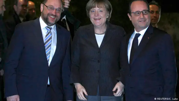 Martin Schulz, Angela Merkel und Francois Hollande