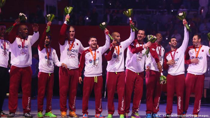 Qatar's handball team celebrate second place in Doha