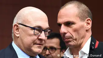 Treffen der Eurogruppen Finanzminister Yanis Varoufakis und Michel Sapin