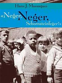 Book cover by Massaquoi, a young black boy stands wearing a swastika among his Aryan classmates