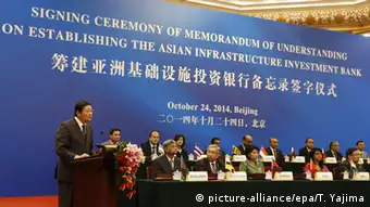 Peking AIIB Entwicklungsbank Gründung Zeremonie Memorandum