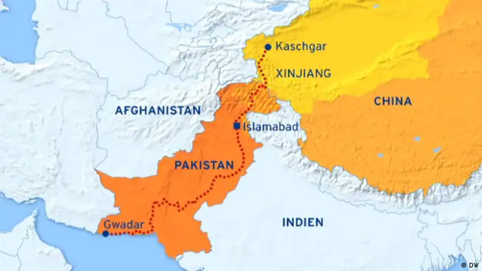 Karte China Pakistan geplanter Wirtschaftskorridor Gwadar - Kaschgar