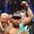 Floyd Mayweather Jr. celebrates the unanimous decision victory during the welterweight unification championship bout