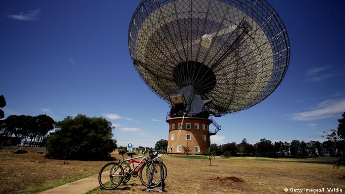The Parkes Radio Telescope in Australia. It helped receive film footage of the first moon landing in 1969