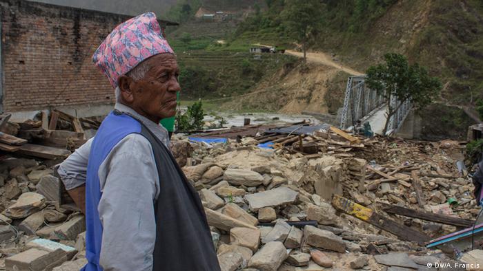 Destruction on the border of Nepalese districts Dolakha and Sindhupalchok after earthquake hit.