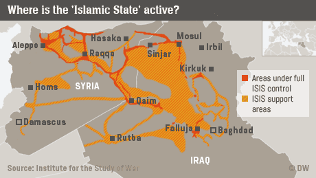 Infografik Einflussgebiete des IS in Syrien und dem Irak