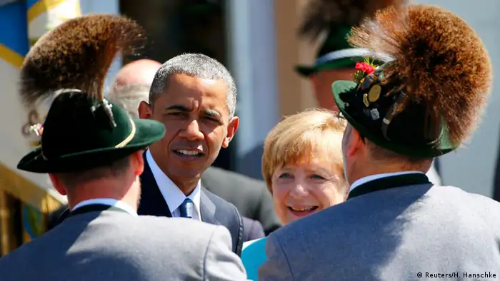 Krün G7 Gipfel Elmau Merkel und Obama Begrüßung